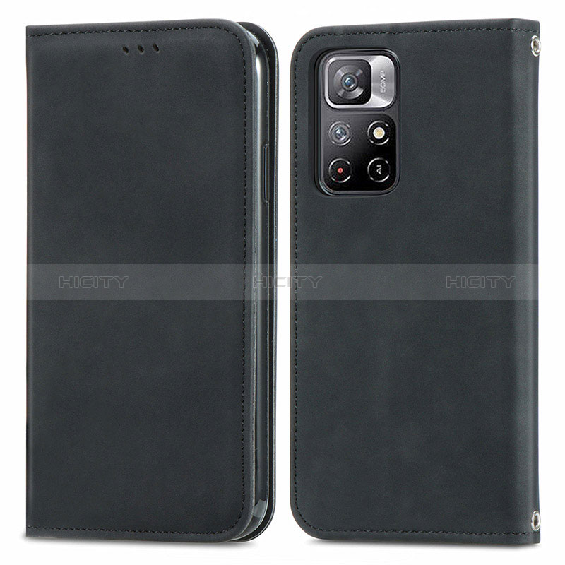 Funda de Cuero Cartera con Soporte Carcasa S04D para Xiaomi Redmi Note 11 5G Negro