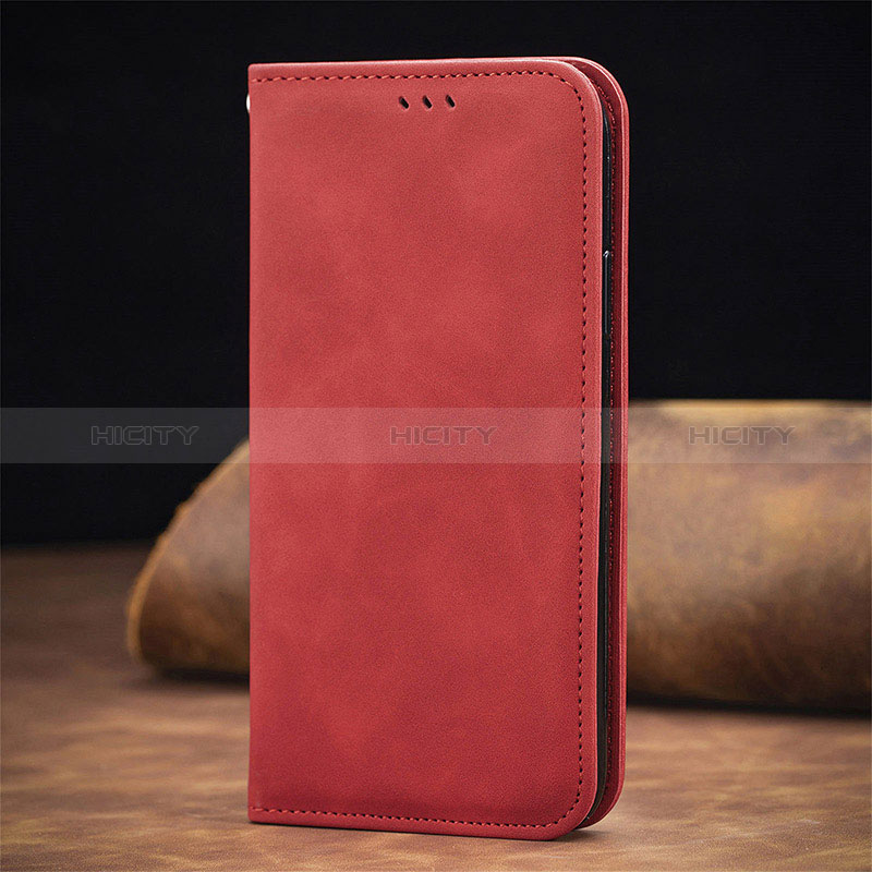 Funda de Cuero Cartera con Soporte Carcasa S04D para Xiaomi Redmi Note 9 5G Rojo