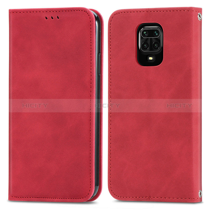 Funda de Cuero Cartera con Soporte Carcasa S04D para Xiaomi Redmi Note 9 Pro Rojo