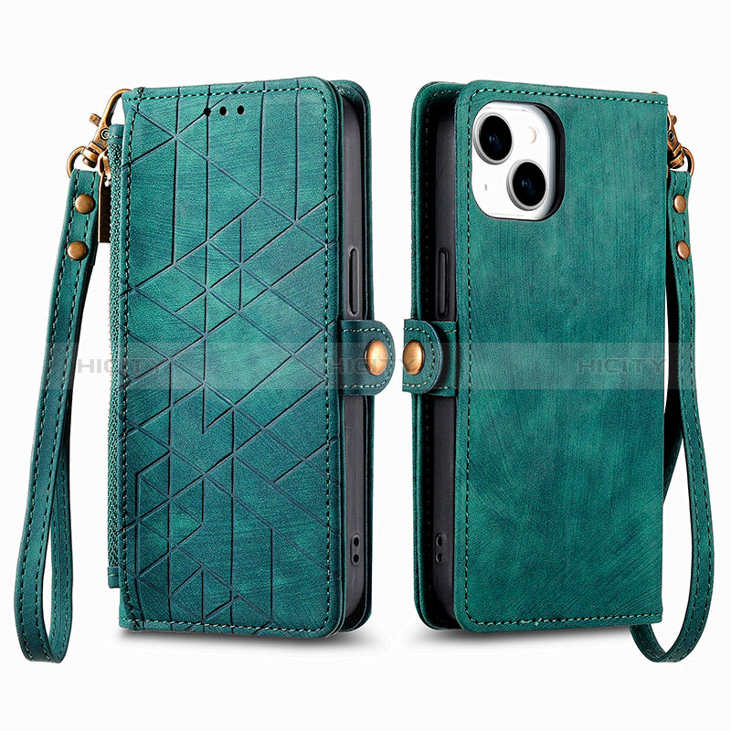 Funda de Cuero Cartera con Soporte Carcasa S05D para Apple iPhone 14 Plus Verde