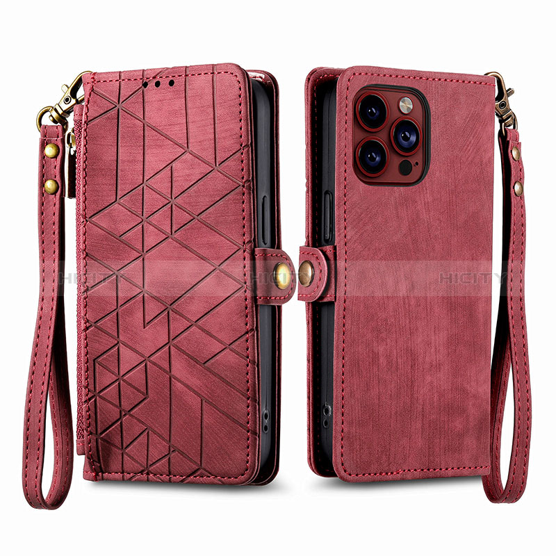 Funda de Cuero Cartera con Soporte Carcasa S05D para Apple iPhone 15 Pro