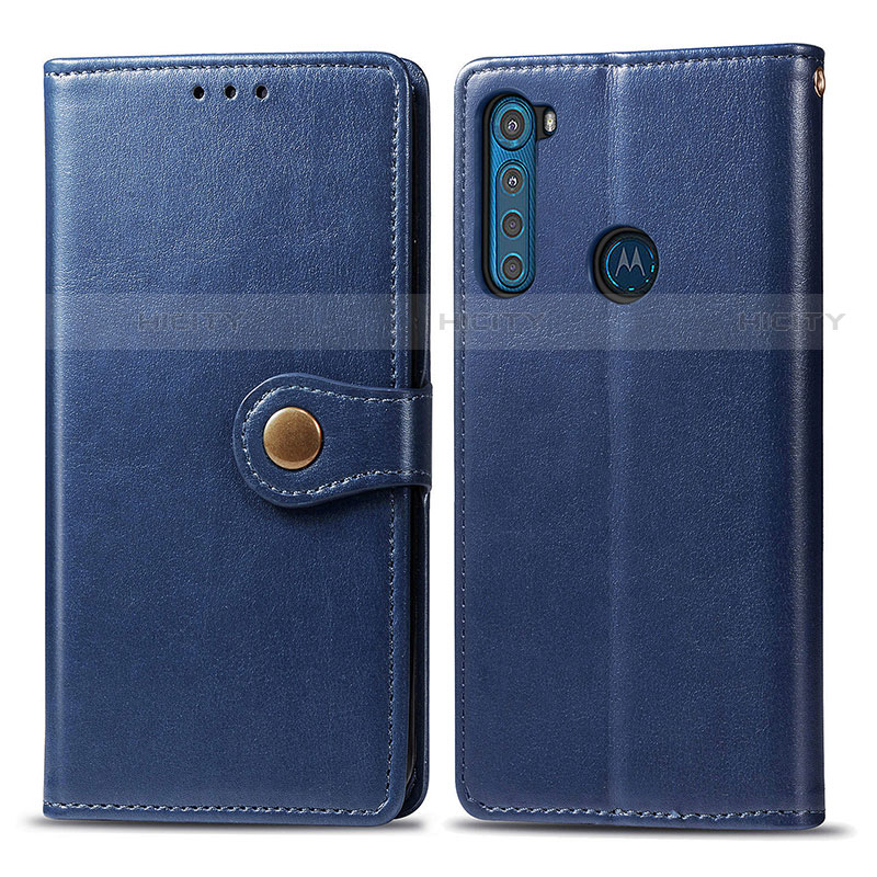 Funda de Cuero Cartera con Soporte Carcasa S05D para Motorola Moto One Fusion Plus Azul