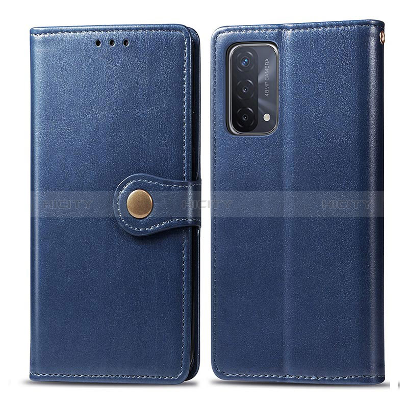 Funda de Cuero Cartera con Soporte Carcasa S05D para Oppo A74 5G Azul