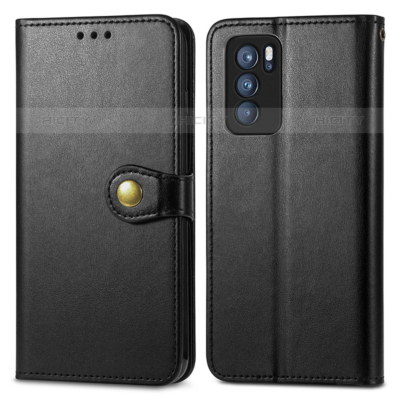 Funda de Cuero Cartera con Soporte Carcasa S05D para Oppo Reno6 Pro 5G India Negro