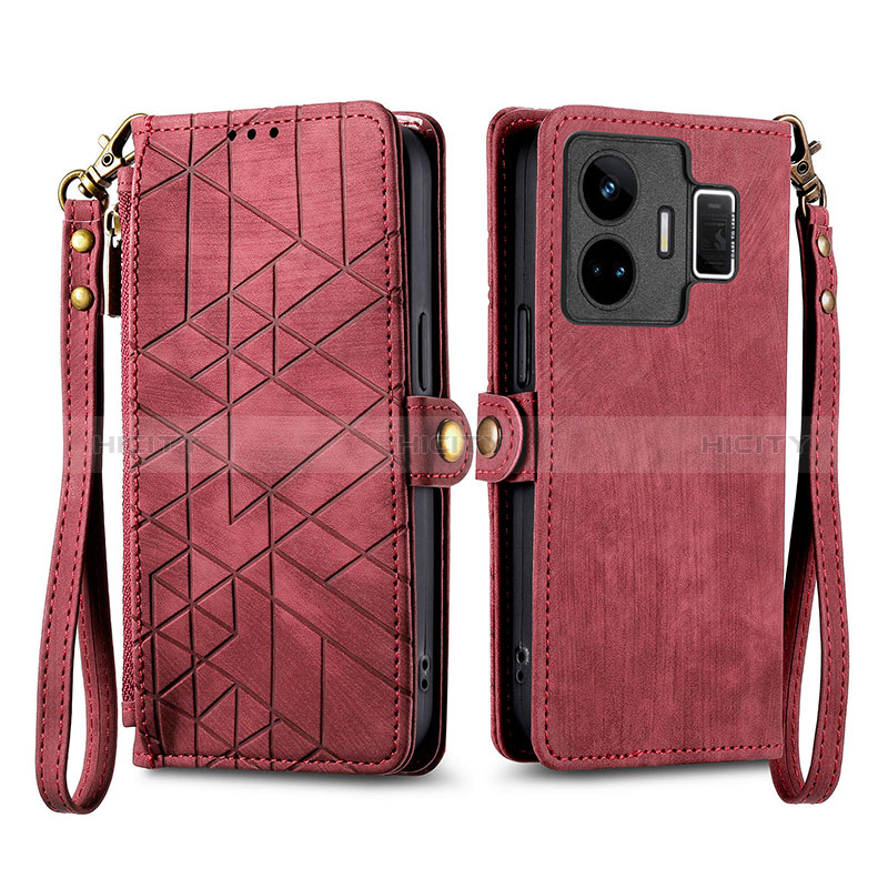 Funda de Cuero Cartera con Soporte Carcasa S05D para Realme GT3 5G Rojo