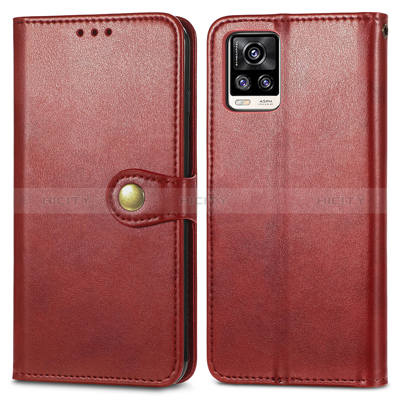 Funda de Cuero Cartera con Soporte Carcasa S05D para Vivo V20 Rojo