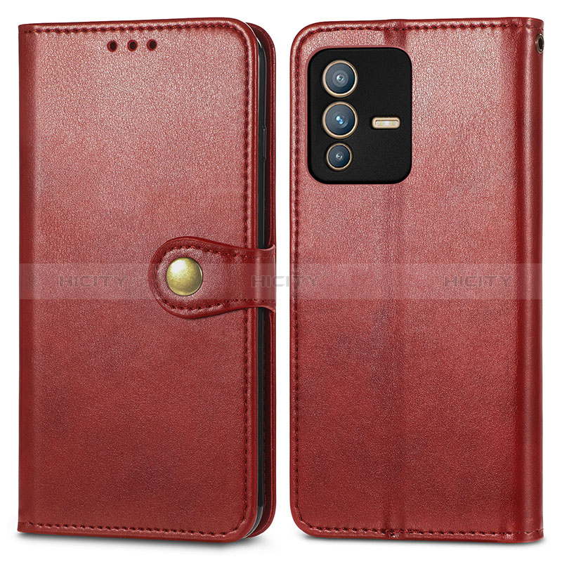 Funda de Cuero Cartera con Soporte Carcasa S05D para Vivo V23 5G Rojo