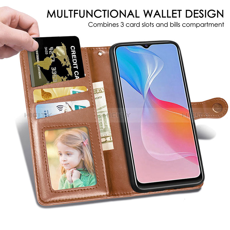 Funda de Cuero Cartera con Soporte Carcasa S05D para Vivo Y21G