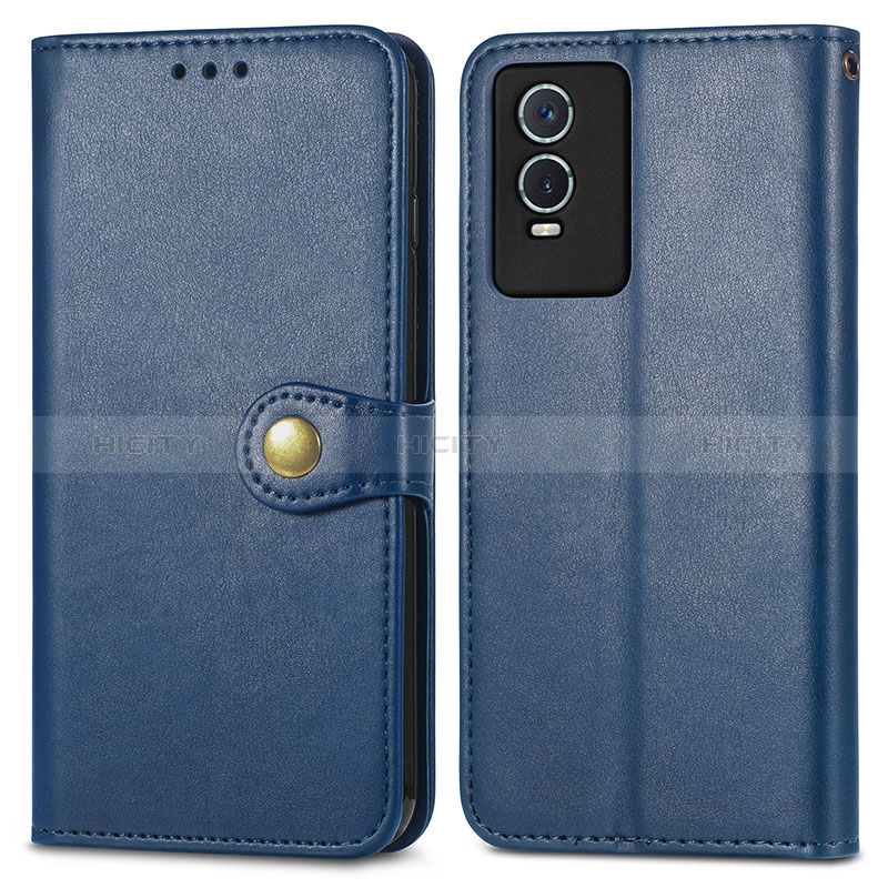 Funda de Cuero Cartera con Soporte Carcasa S05D para Vivo Y76s 5G Azul