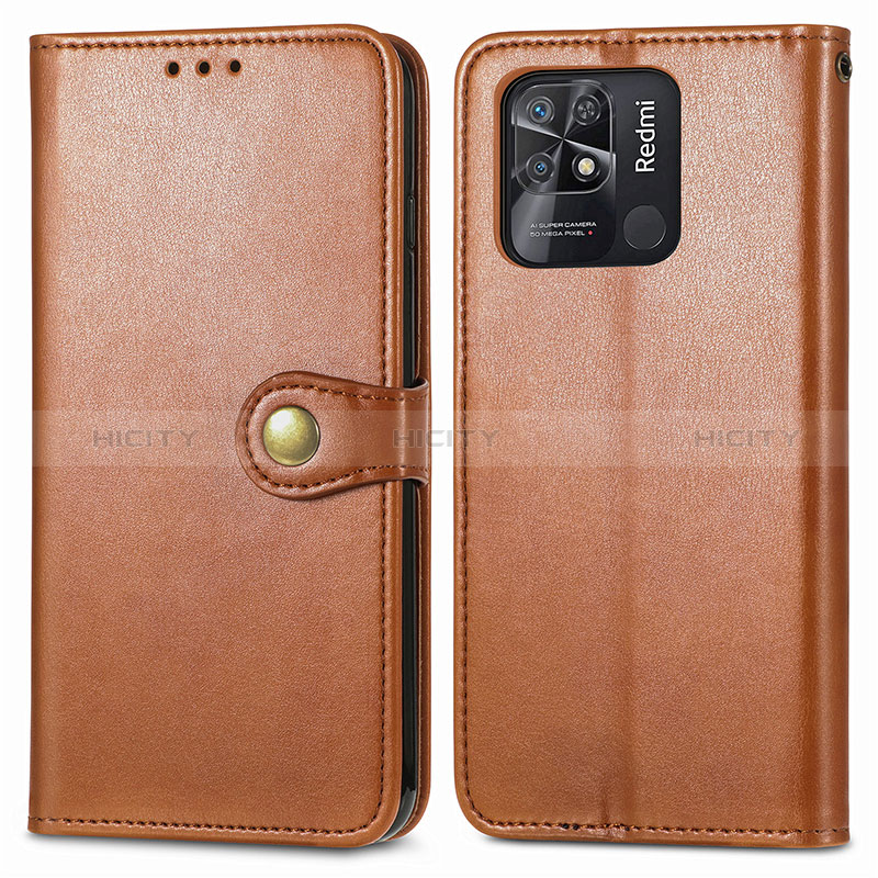 Funda de Cuero Cartera con Soporte Carcasa S05D para Xiaomi Redmi 10 India Marron