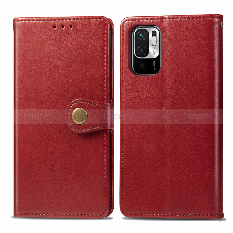 Funda de Cuero Cartera con Soporte Carcasa S05D para Xiaomi Redmi Note 10 JE 5G Rojo