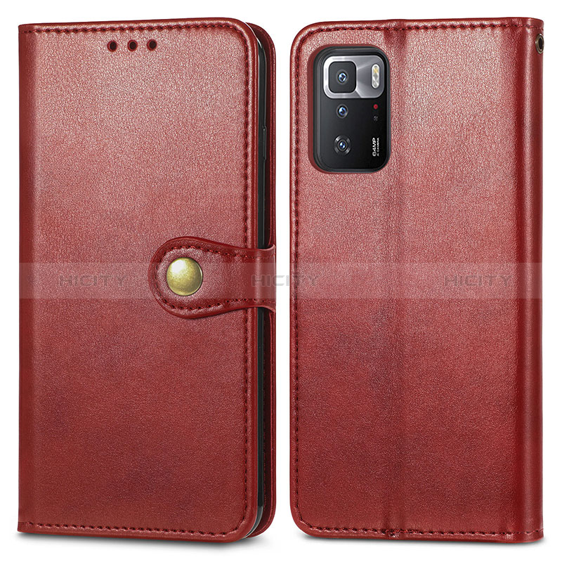 Funda de Cuero Cartera con Soporte Carcasa S05D para Xiaomi Redmi Note 10 Pro 5G Rojo