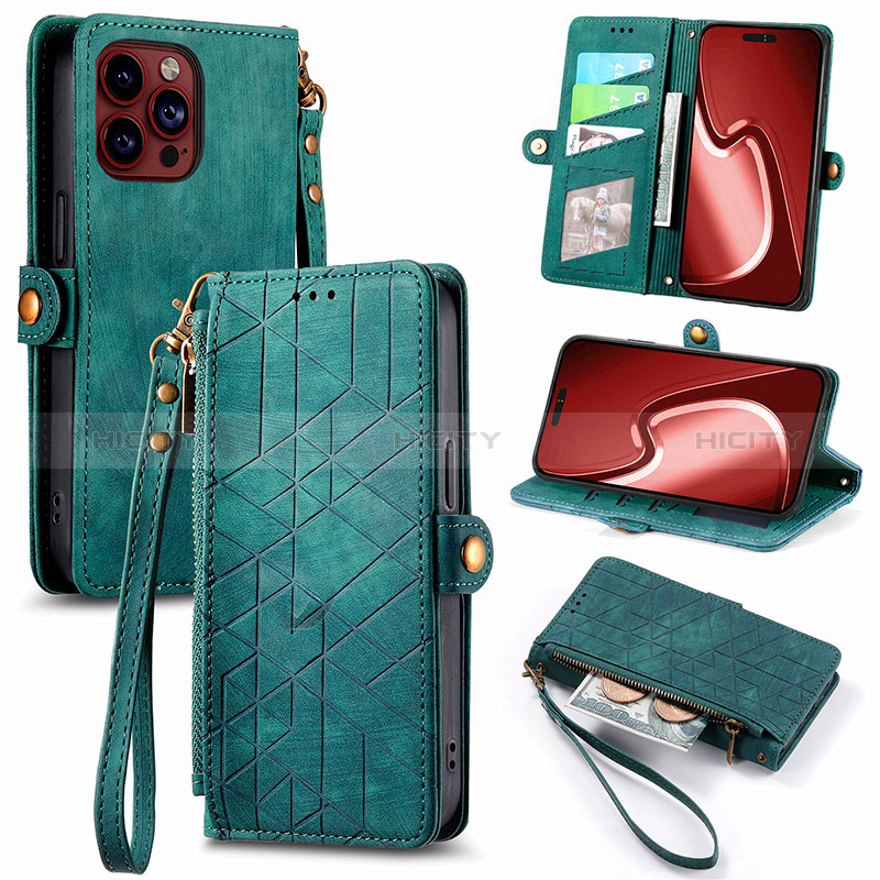 Funda de Cuero Cartera con Soporte Carcasa S06D para Apple iPhone 15 Pro Max