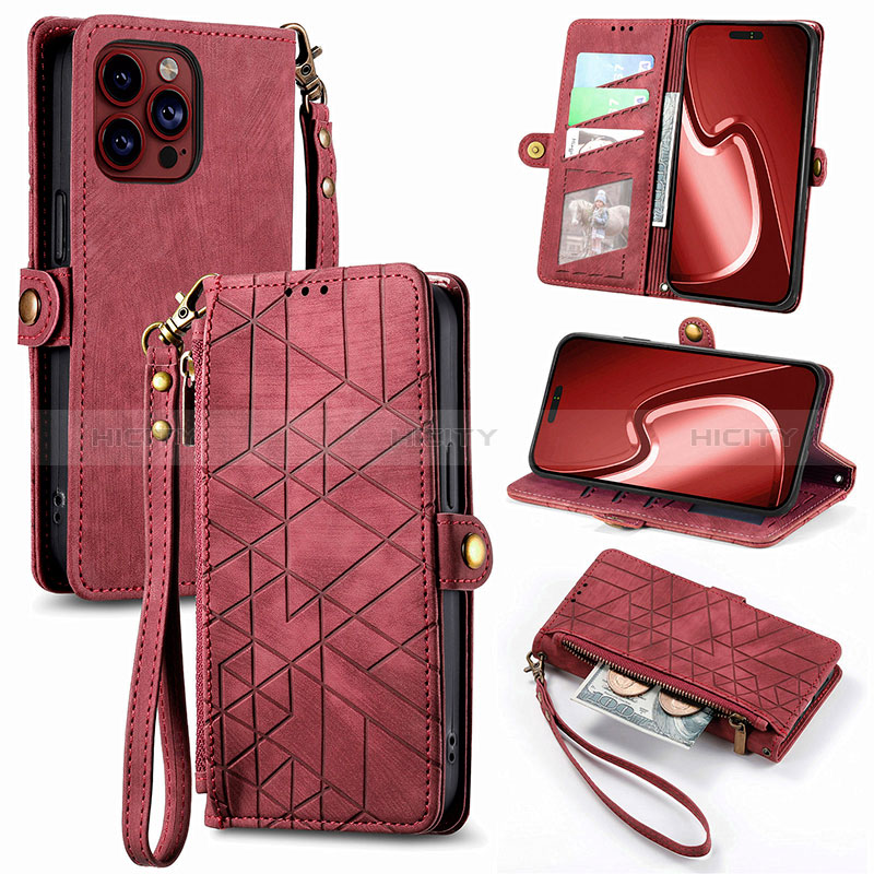 Funda de Cuero Cartera con Soporte Carcasa S06D para Apple iPhone 15 Pro Max