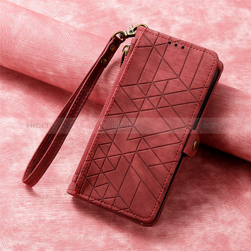 Funda de Cuero Cartera con Soporte Carcasa S06D para Apple iPhone 15 Pro Max Rojo