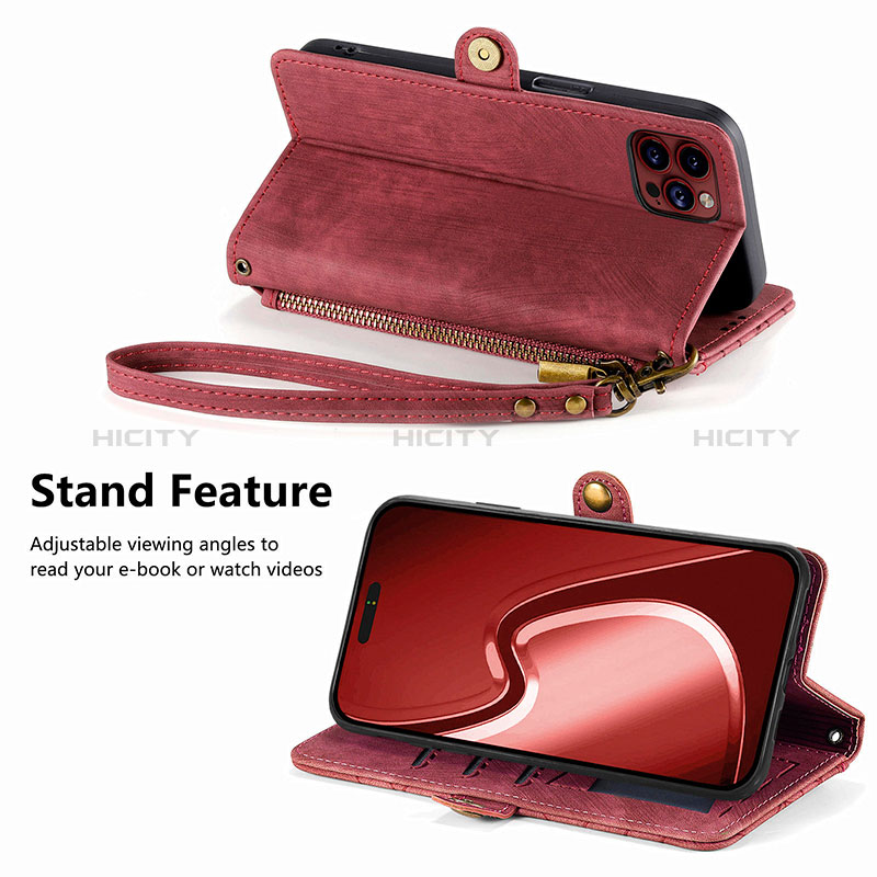 Funda de Cuero Cartera con Soporte Carcasa S06D para Apple iPhone 16 Pro