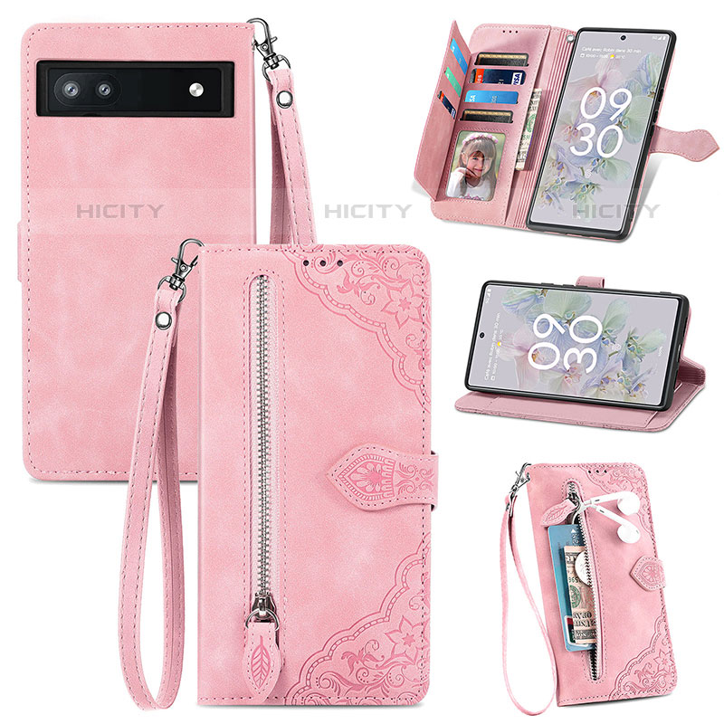 Funda de Cuero Cartera con Soporte Carcasa S06D para Google Pixel 6a 5G Rosa