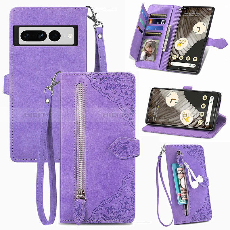 Funda de Cuero Cartera con Soporte Carcasa S06D para Google Pixel 7 Pro 5G Morado