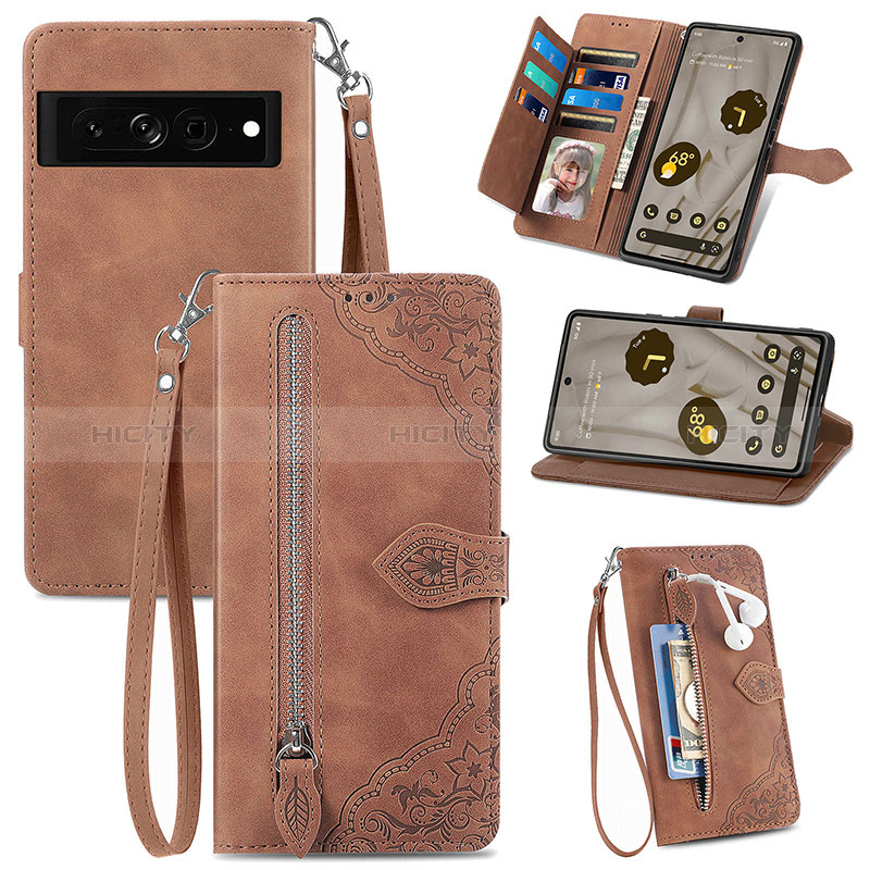 Funda de Cuero Cartera con Soporte Carcasa S06D para Google Pixel 7a 5G Marron