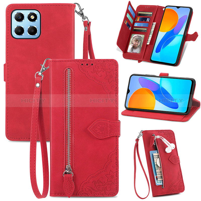 Funda de Cuero Cartera con Soporte Carcasa S06D para Huawei Honor 70 Lite 5G Rojo