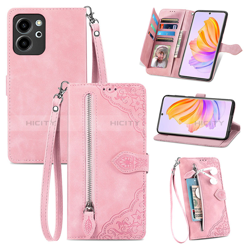 Funda de Cuero Cartera con Soporte Carcasa S06D para Huawei Honor 80 SE 5G Rosa