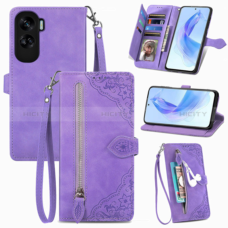 Funda de Cuero Cartera con Soporte Carcasa S06D para Huawei Honor 90 Lite 5G Morado