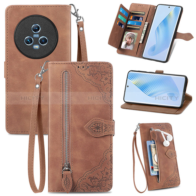 Funda de Cuero Cartera con Soporte Carcasa S06D para Huawei Honor Magic5 5G Marron