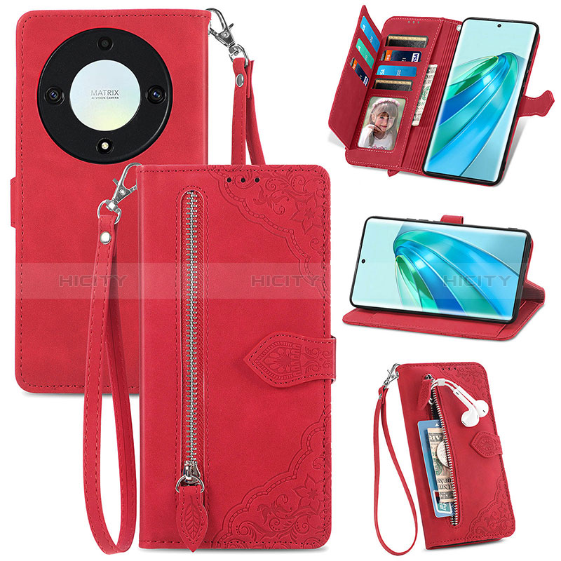 Funda de Cuero Cartera con Soporte Carcasa S06D para Huawei Honor Magic5 Lite 5G Rojo