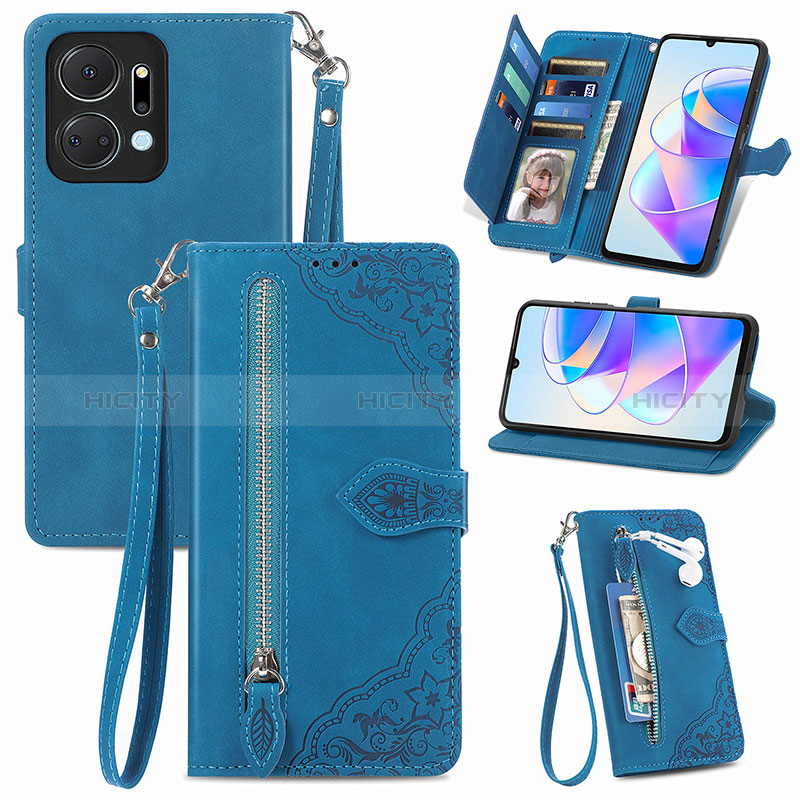 Funda de Cuero Cartera con Soporte Carcasa S06D para Huawei Honor X7a