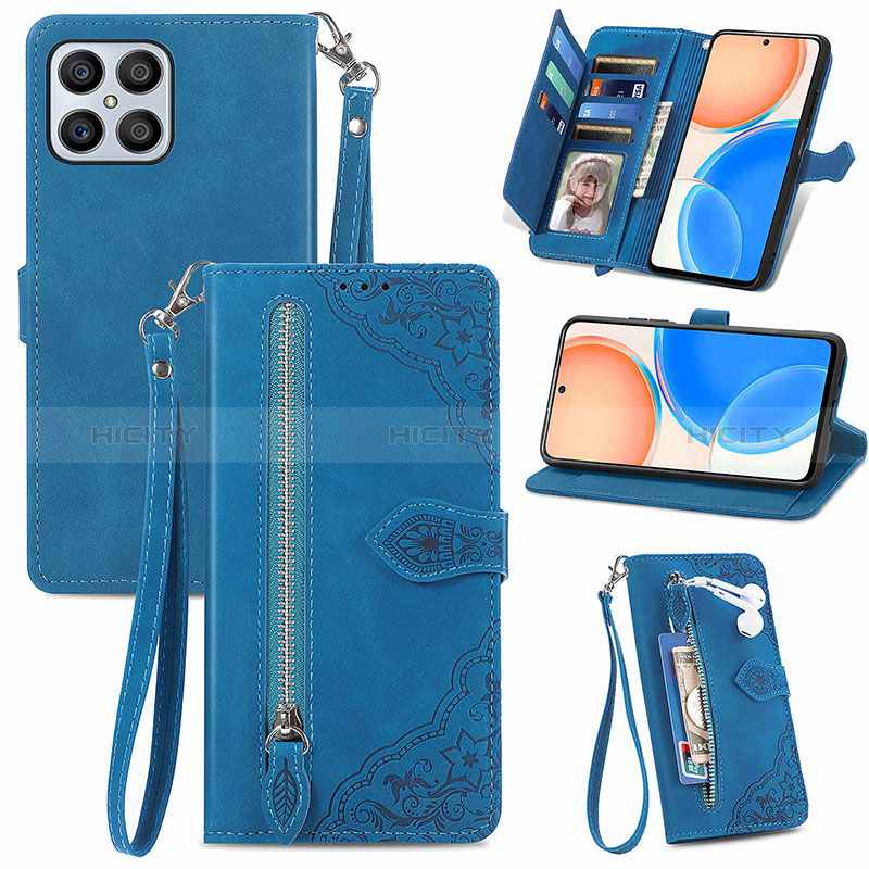 Funda de Cuero Cartera con Soporte Carcasa S06D para Huawei Honor X8 4G Azul