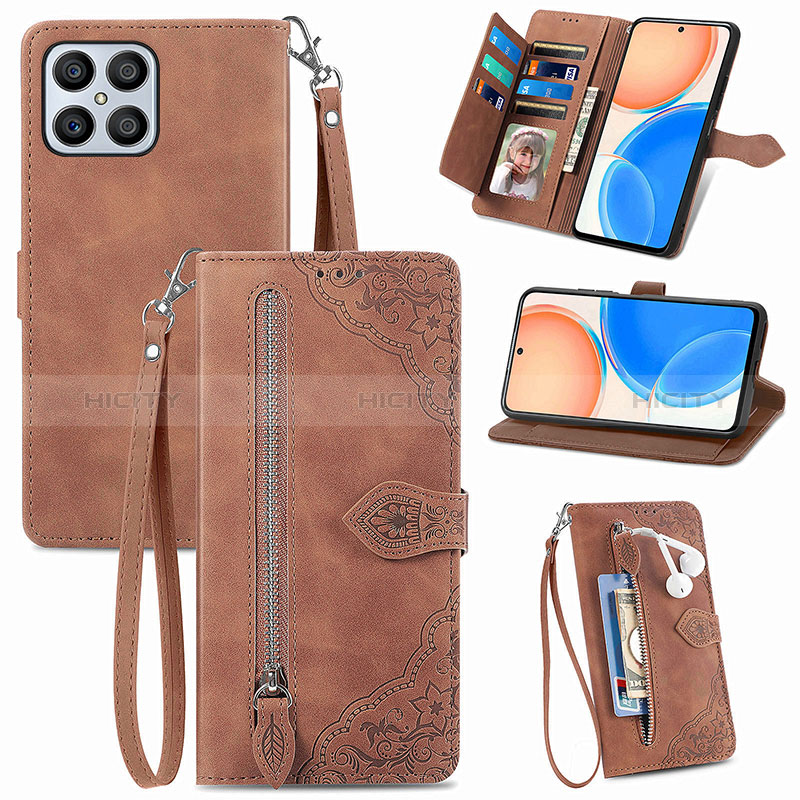 Funda de Cuero Cartera con Soporte Carcasa S06D para Huawei Honor X8 4G Marron