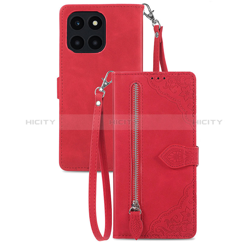 Funda de Cuero Cartera con Soporte Carcasa S06D para Huawei Honor X8b Rojo