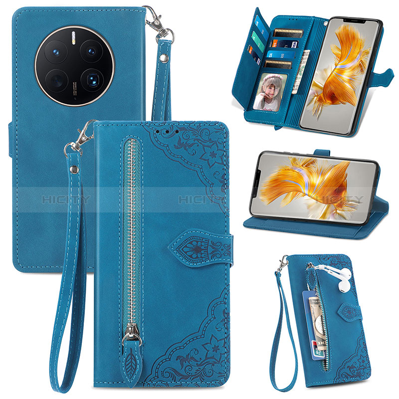 Funda de Cuero Cartera con Soporte Carcasa S06D para Huawei Mate 50 Pro Azul