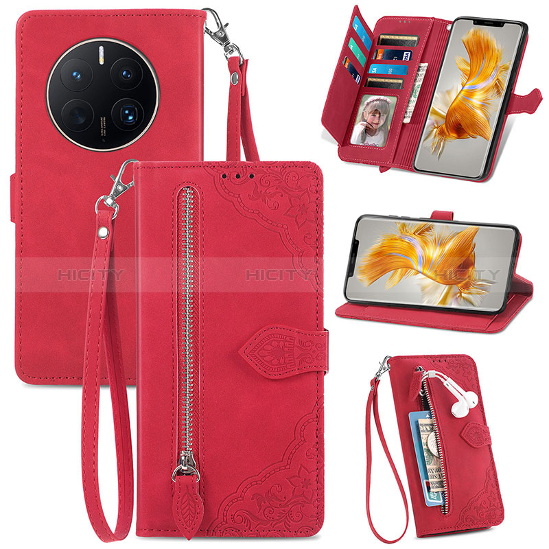 Funda de Cuero Cartera con Soporte Carcasa S06D para Huawei Mate 50 Pro Rojo