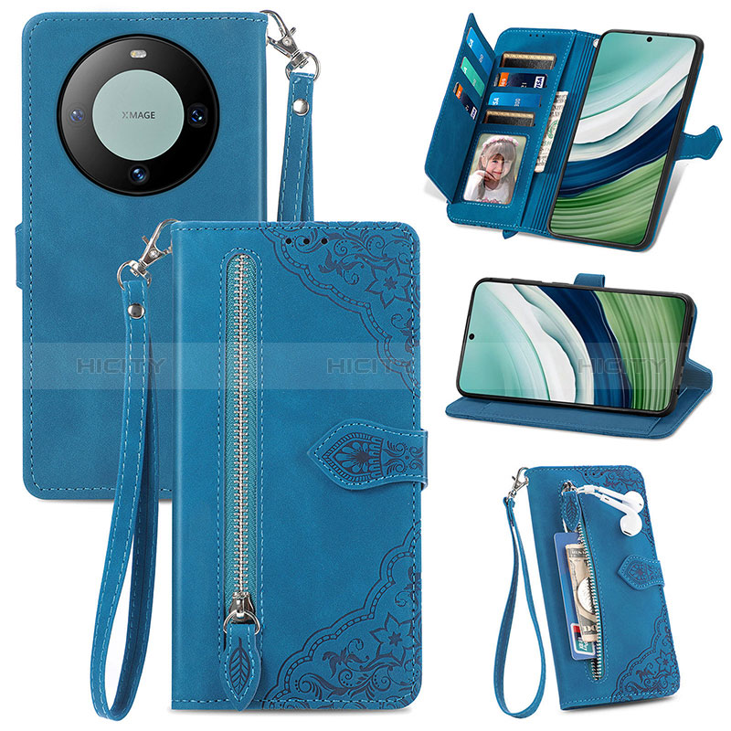 Funda de Cuero Cartera con Soporte Carcasa S06D para Huawei Mate 60 Azul