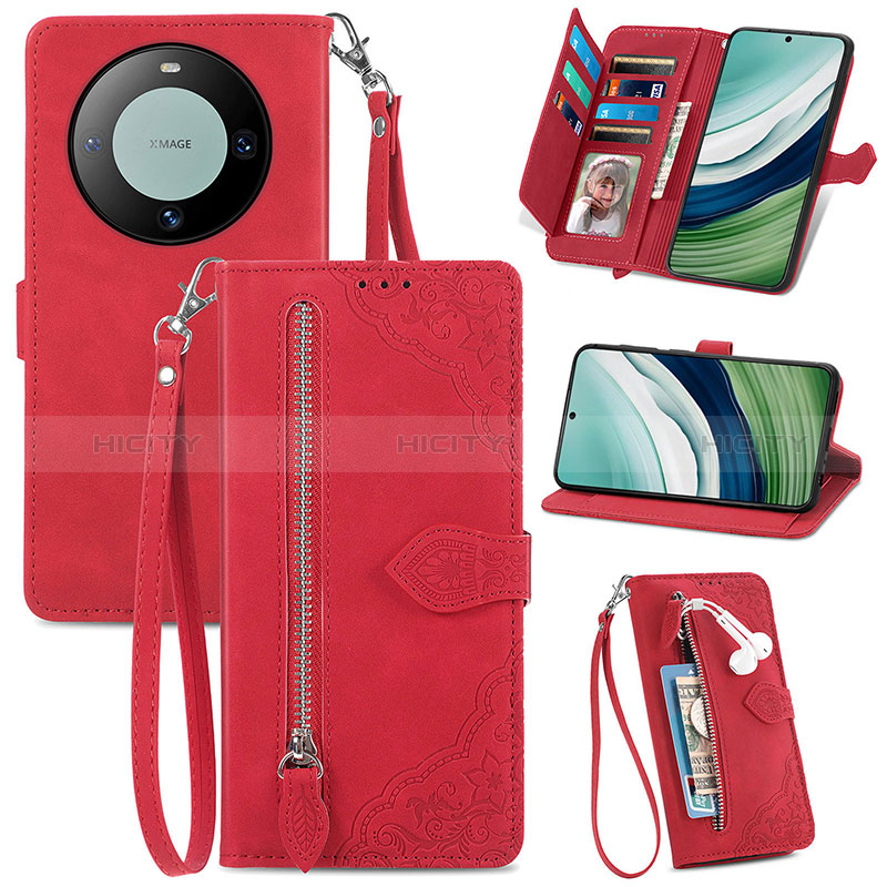 Funda de Cuero Cartera con Soporte Carcasa S06D para Huawei Mate 60 Rojo