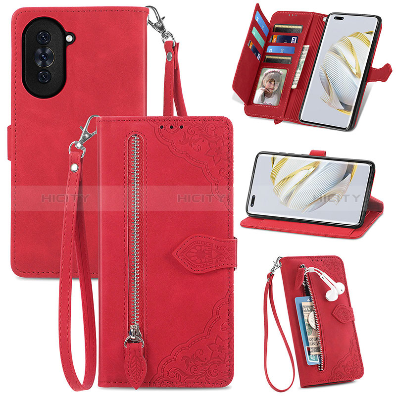 Funda de Cuero Cartera con Soporte Carcasa S06D para Huawei Nova 10 Pro Rojo