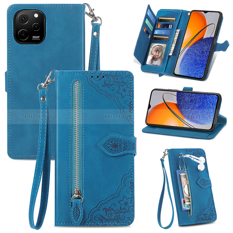 Funda de Cuero Cartera con Soporte Carcasa S06D para Huawei Nova Y61 Azul