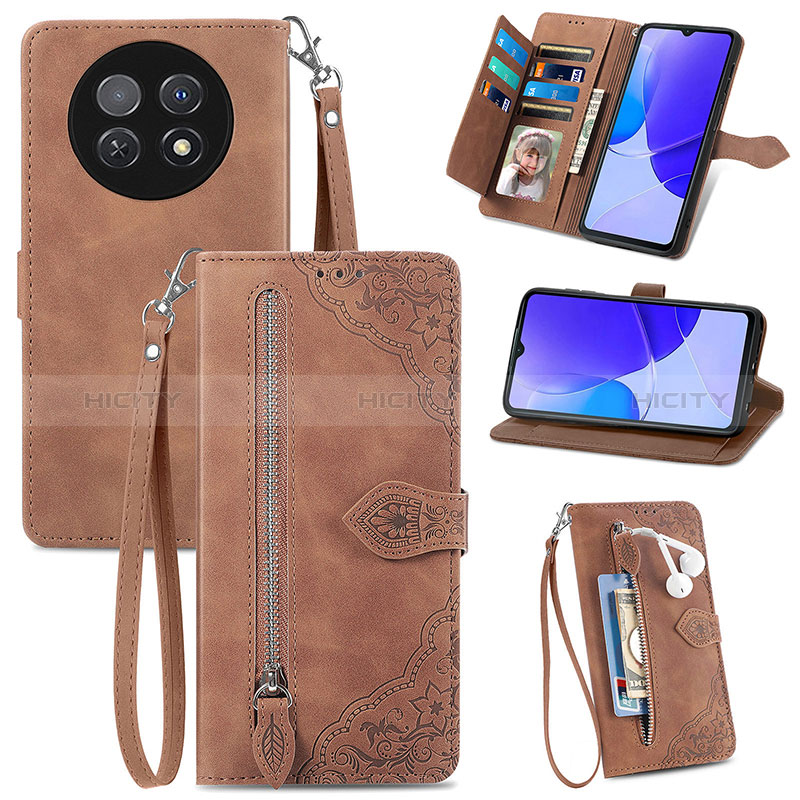 Funda de Cuero Cartera con Soporte Carcasa S06D para Huawei Nova Y91 Marron