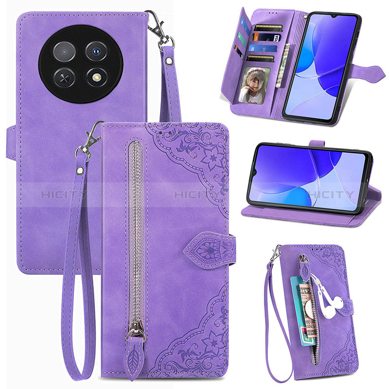 Funda de Cuero Cartera con Soporte Carcasa S06D para Huawei Nova Y91 Morado