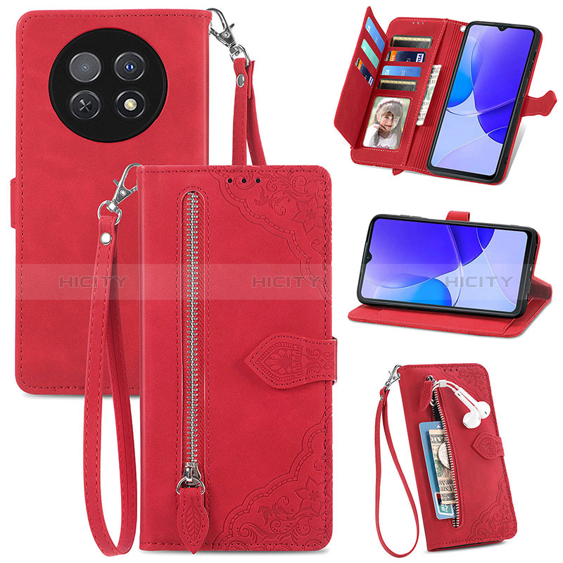 Funda de Cuero Cartera con Soporte Carcasa S06D para Huawei Nova Y91 Rojo