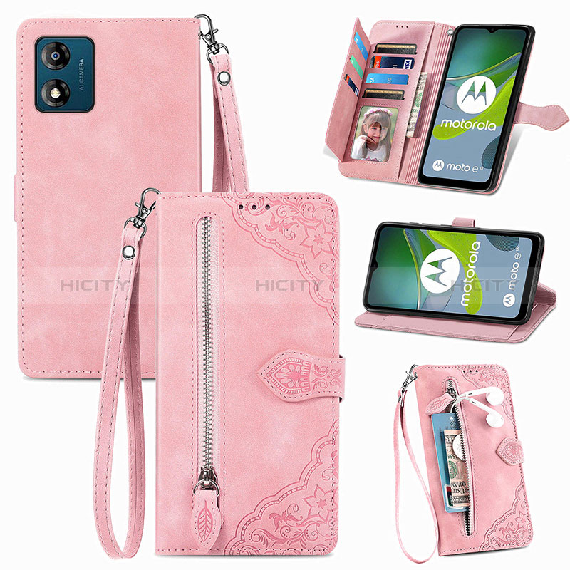 Funda de Cuero Cartera con Soporte Carcasa S06D para Motorola Moto E13