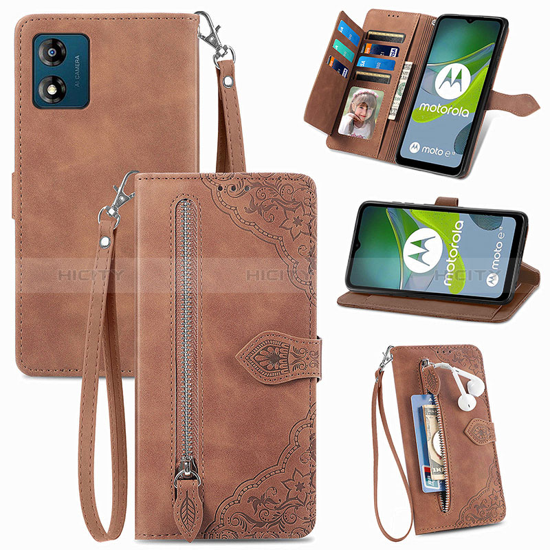 Funda de Cuero Cartera con Soporte Carcasa S06D para Motorola Moto E13