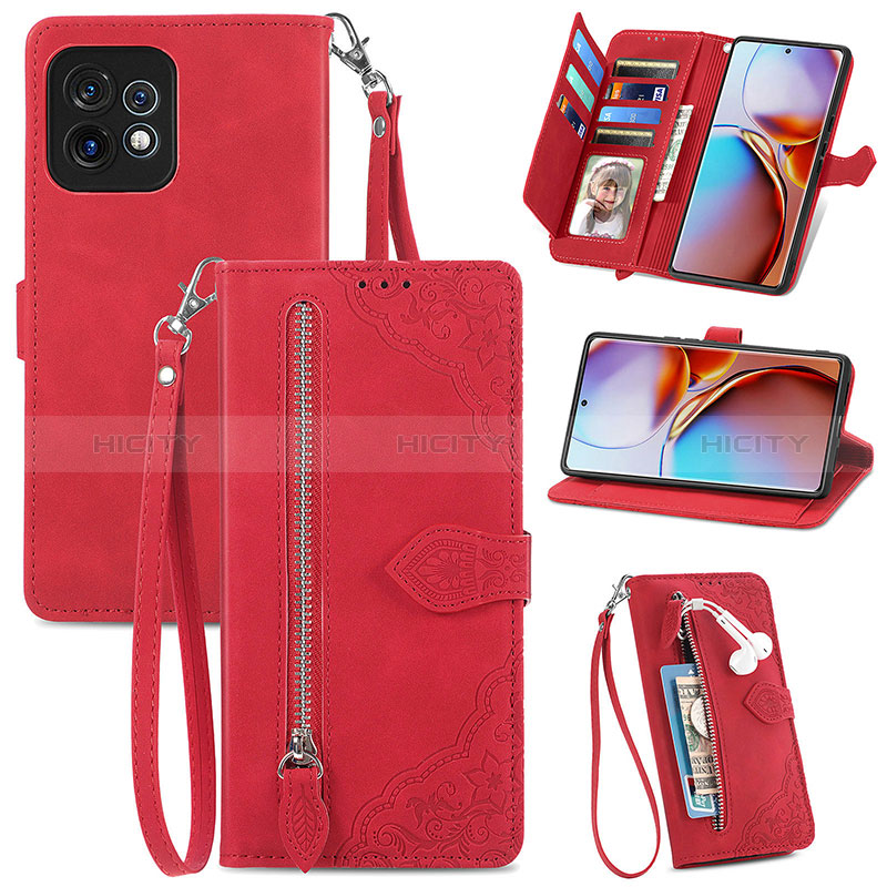 Funda de Cuero Cartera con Soporte Carcasa S06D para Motorola Moto Edge Plus (2023) 5G Rojo