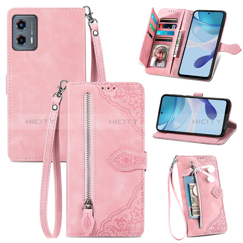 Funda de Cuero Cartera con Soporte Carcasa S06D para Motorola Moto G 5G (2023) Rosa