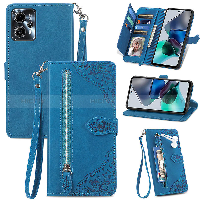 Funda de Cuero Cartera con Soporte Carcasa S06D para Motorola Moto G13 Azul