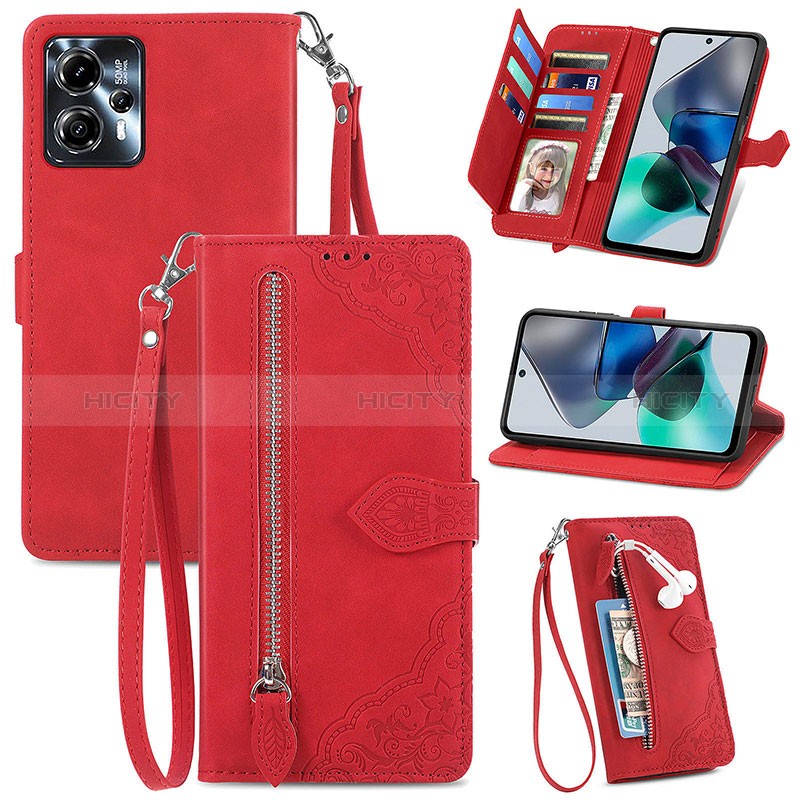 Funda de Cuero Cartera con Soporte Carcasa S06D para Motorola Moto G13 Rojo