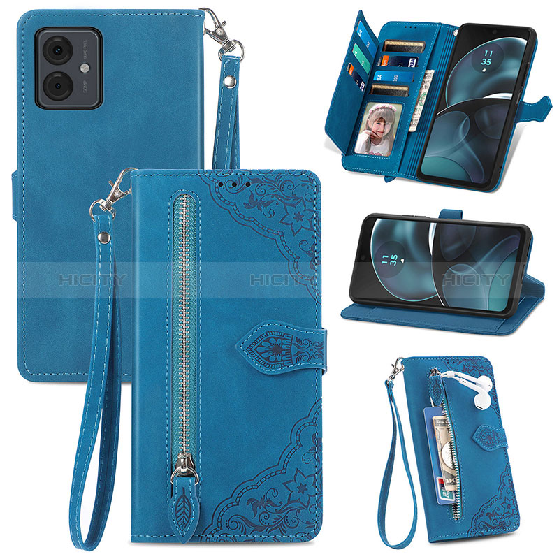 Funda de Cuero Cartera con Soporte Carcasa S06D para Motorola Moto G14