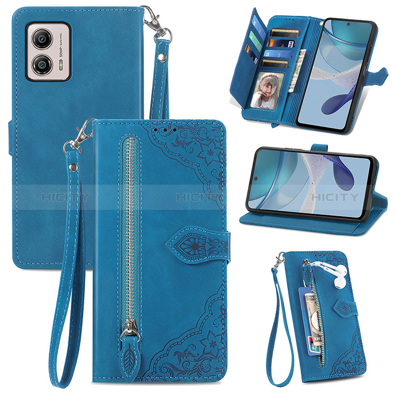 Funda de Cuero Cartera con Soporte Carcasa S06D para Motorola Moto G53 5G Azul