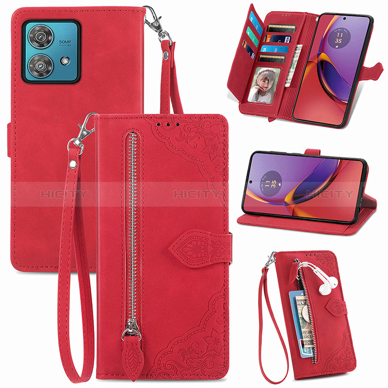 Funda de Cuero Cartera con Soporte Carcasa S06D para Motorola Moto G84 5G Rojo